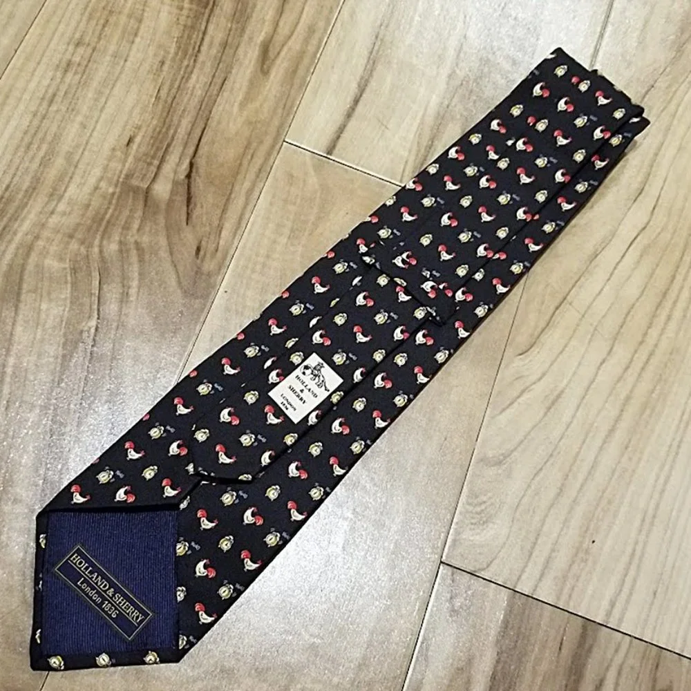 Holland & Sherry Vintage Silk Neck Tie Rooster Novelty Necktie